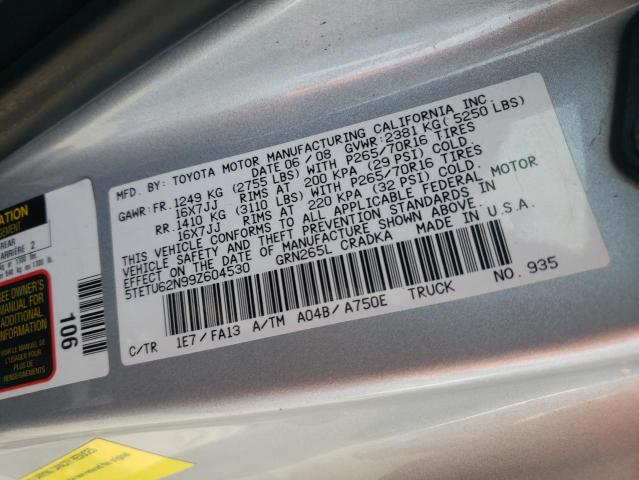 5TETU62N99Z604530 - 2009 TOYOTA TACOMA PRERUNNER ACCESS CAB SILVER photo 12