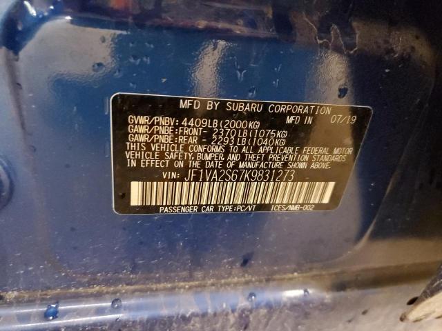 JF1VA2S67K9831273 - 2019 SUBARU WRX STI BLUE photo 12