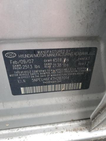 5NPEU46F47H287014 - 2007 HYUNDAI SONATA SE GRAY photo 12