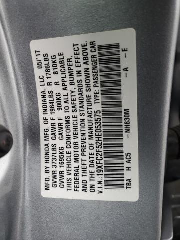 19XFC2F52HE053575 - 2017 HONDA CIVIC LX GRAY photo 12