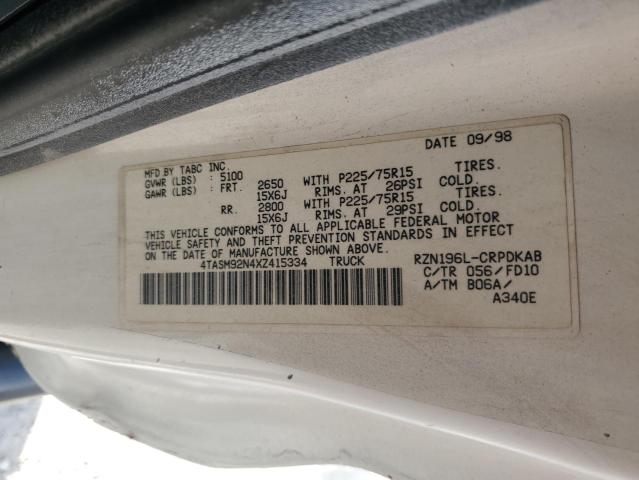 4TASM92N4XZ415334 - 1999 TOYOTA TACOMA XTRACAB PRERUNNER თეთრი ფოტო 12