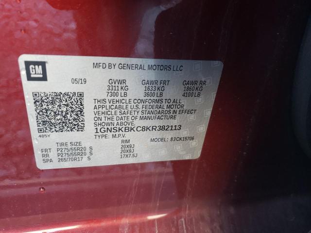 1GNSKBKC8KR382113 - 2019 CHEVROLET TAHOE K1500 LT RED photo 13