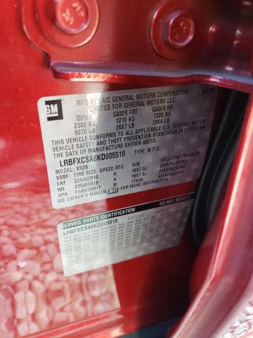 LRBFXCSA8KD005518 - 2019 BUICK ENVISION ESSENCE წითელი ფოტო 13