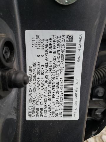 2HGFC2F62KH591425 - 2019 HONDA CIVIC LX GRAY photo 12