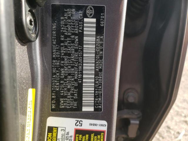 4T1B11HK0JU515717 - 2018 TOYOTA CAMRY L GRAY photo 12