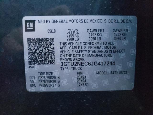 3GTU2NEC6JG417244 - 2018 GMC SIERRA K1500 SLT CHARCOAL photo 12