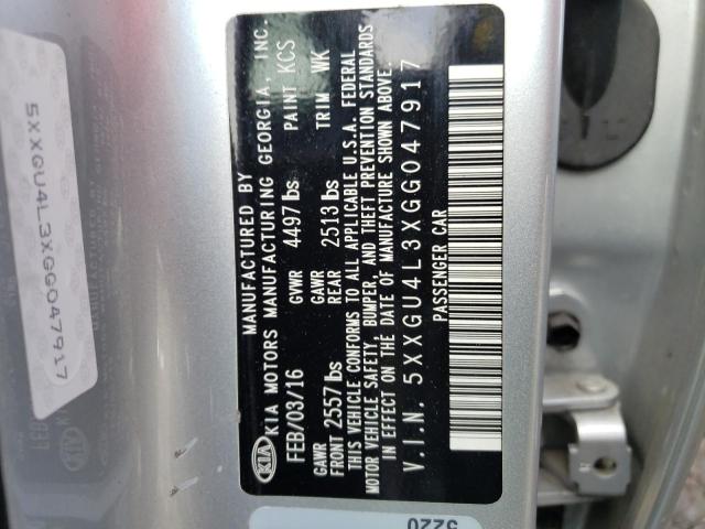 5XXGU4L3XGG047917 - 2016 KIA OPTIMA EX SILVER photo 12