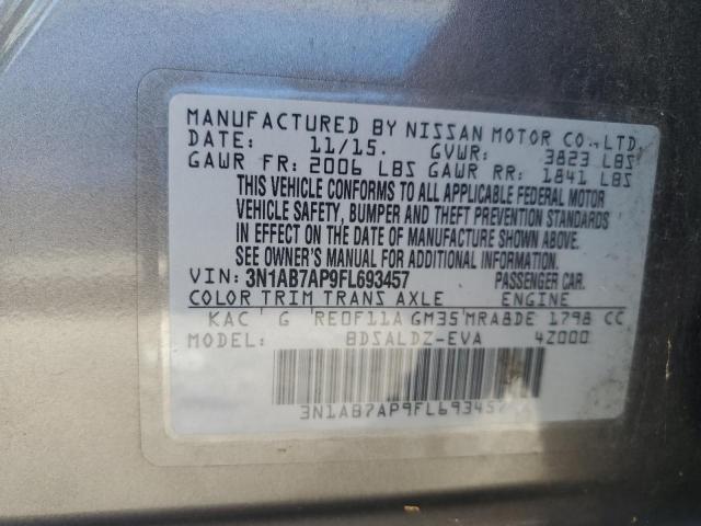 3N1AB7AP9FL693457 - 2015 NISSAN SENTRA S GRAY photo 12