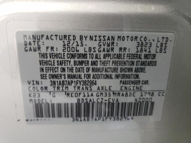 3N1AB7AP1FY382964 - 2015 NISSAN SENTRA S SILVER photo 12