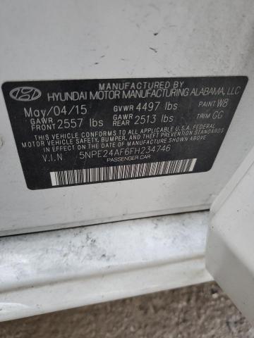 5NPE24AF6FH234746 - 2015 HYUNDAI SONATA SE WHITE photo 12