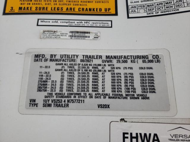 1UYVS2534N7577211 - 2022 UTILITY TRAILER Սպիտակ լուսանկար 10