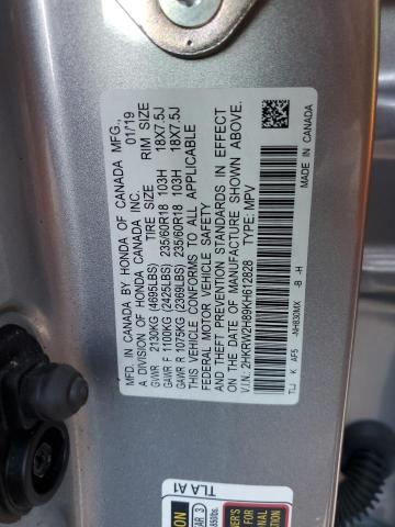 2HKRW2H89KH612828 - 2019 HONDA CR-V EXL GRAY photo 14