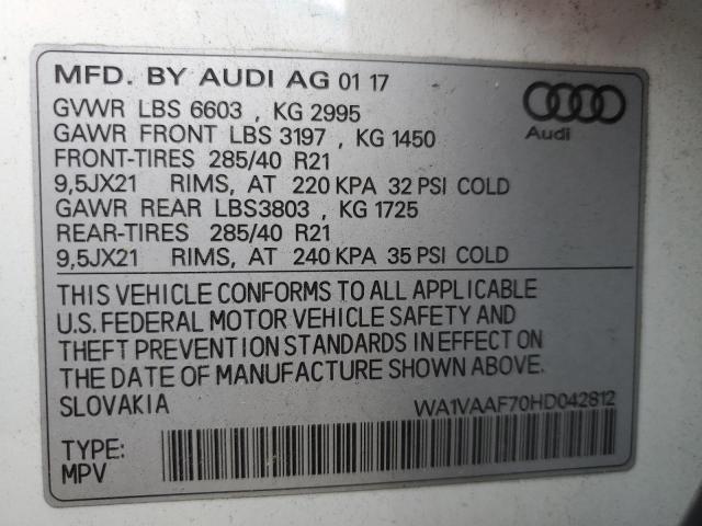 WA1VAAF70HD042812 - 2017 AUDI Q7 PRESTIGE 白色 照片 13