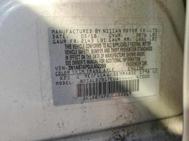 3N1AB7AP0JL652269 - 2018 NISSAN SENTRA S SILVER photo 12