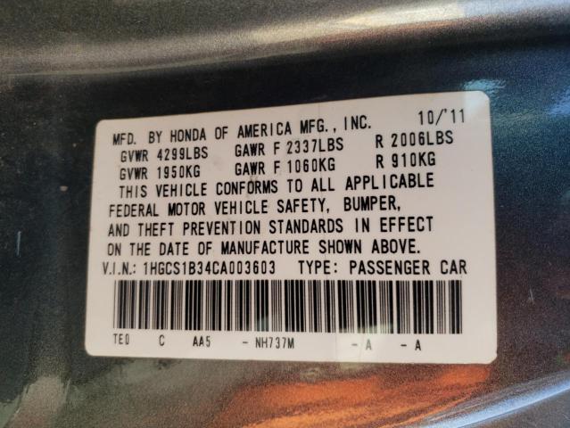 1HGCS1B34CA003603 - 2012 HONDA ACCORD LX GRAY photo 12