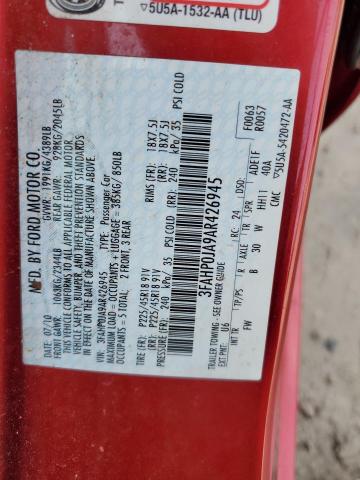 3FAHP0JA9AR426945 - 2010 FORD FUSION SEL RED photo 13