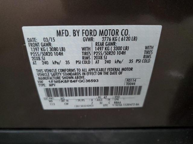 1FM5K8F84FGC36593 - 2015 FORD EXPLORER LIMITED BROWN photo 13