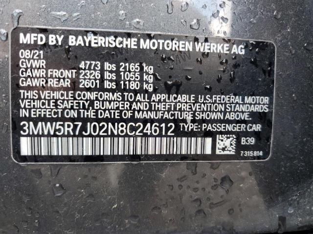 3MW5R7J02N8C24612 - 2022 BMW 330XI GRAY photo 12