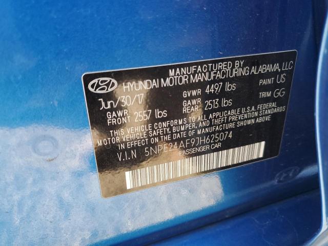 5NPE24AF9JH625074 - 2018 HYUNDAI SONATA SE BLUE photo 12