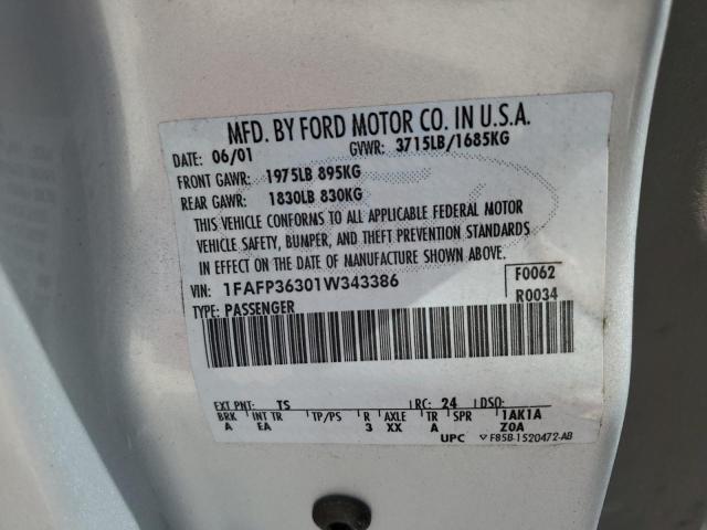 1FAFP36301W343386 - 2001 FORD FOCUS SE SILVER photo 13