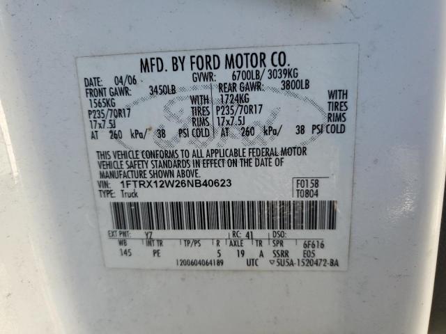 1FTRX12W26NB40623 - 2006 FORD F150 WHITE photo 12