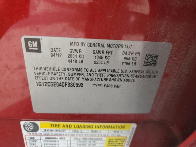 1G1ZC5E04CF330593 - 2012 CHEVROLET MALIBU 1LT Bordo foto 12