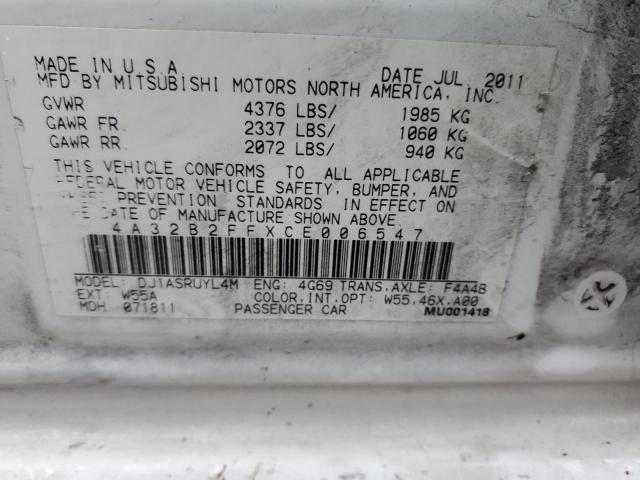 4A32B2FFXCE006547 - 2012 MITSUBISHI GALANT FE WHITE photo 12