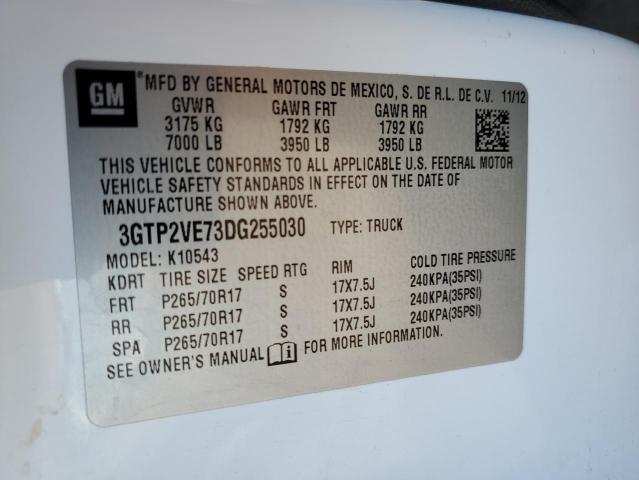 3GTP2VE73DG255030 - 2013 GMC SIERRA K1500 SLE WHITE photo 12