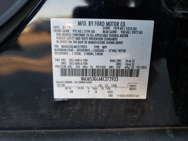 MAJ6S3GL6KC272923 - 2019 FORD ECOSPORT SE BLACK photo 13