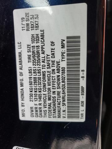 5FNRL6H53LB027880 - 2020 HONDA ODYSSEY EX BLUE photo 13