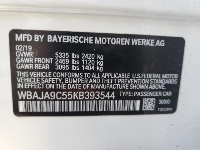 WBAJA9C55KB393544 - 2019 BMW 530E WHITE photo 12