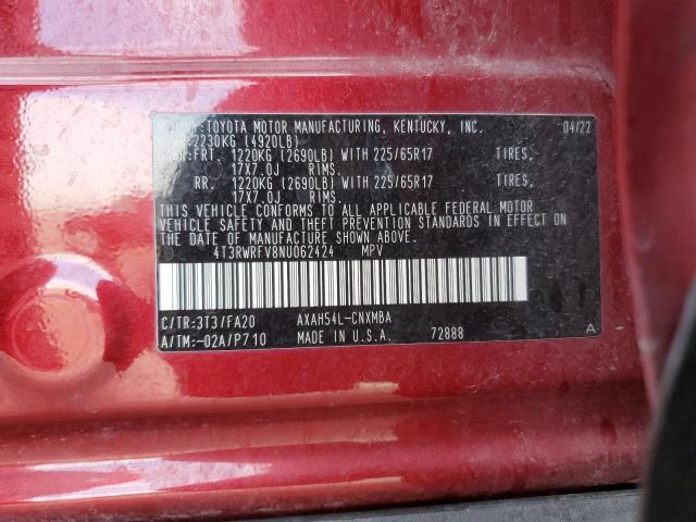 4T3RWRFV8NU062424 - 2022 TOYOTA RAV4 XLE RED photo 14