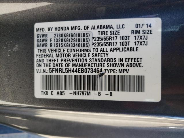 5FNRL5H44EB073464 - 2014 HONDA ODYSSEY EX GRAY photo 12