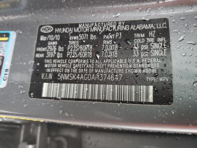 5NMSK4AG0AH374647 - 2010 HYUNDAI SANTA FE LIMITED GRAY photo 13