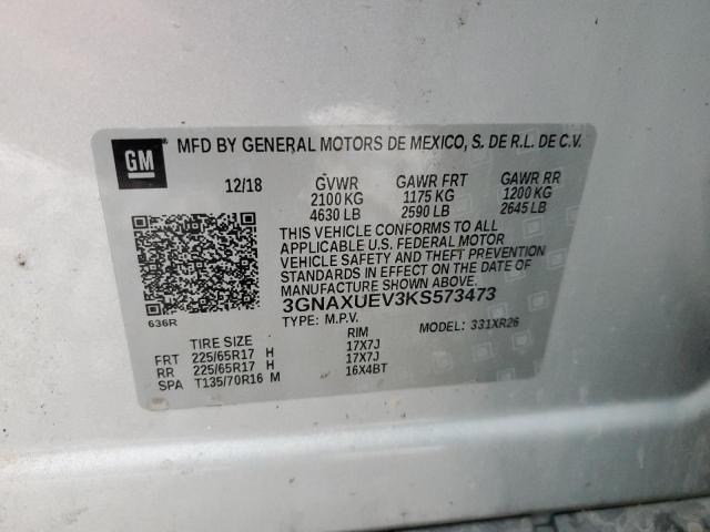 3GNAXUEV3KS573473 - 2019 CHEVROLET EQUINOX LT SILVER photo 12