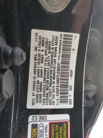 1HGFA16807L030247 - 2007 HONDA CIVIC EX BLACK photo 12