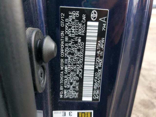 JTKJF5C70D3052332 - 2013 TOYOTA SCION TC ლურჯი ფოტო 12