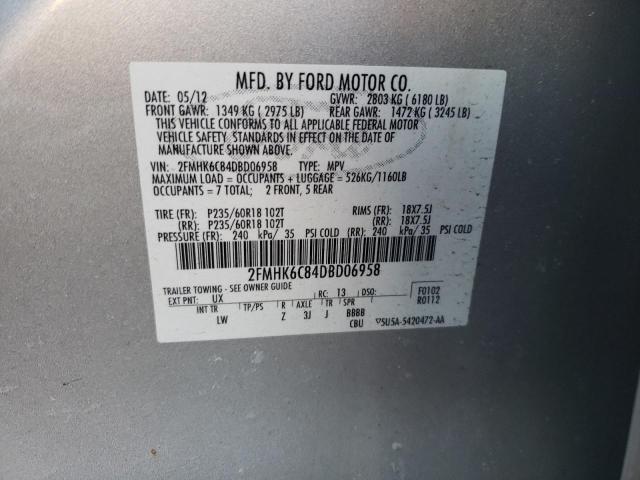 2FMHK6C84DBD06958 - 2013 FORD FLEX SEL SILVER photo 14