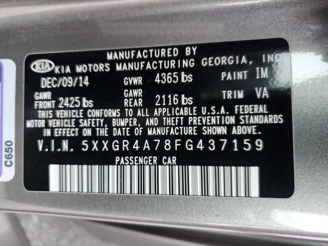 5XXGR4A78FG437159 - 2015 KIA OPTIMA SX GRAY photo 12