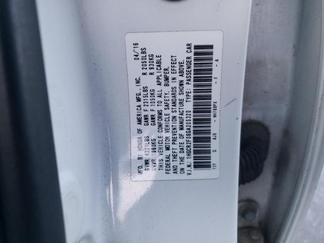 1HGCR2F06GA205320 - 2016 HONDA ACCORD EX WHITE photo 12