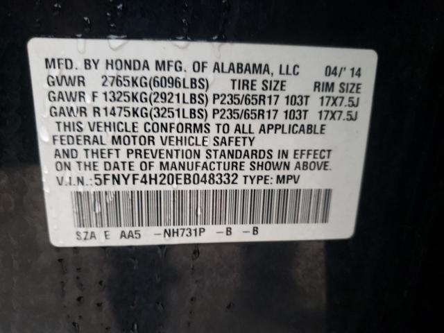 5FNYF4H20EB048332 - 2014 HONDA PILOT LX BLACK photo 13