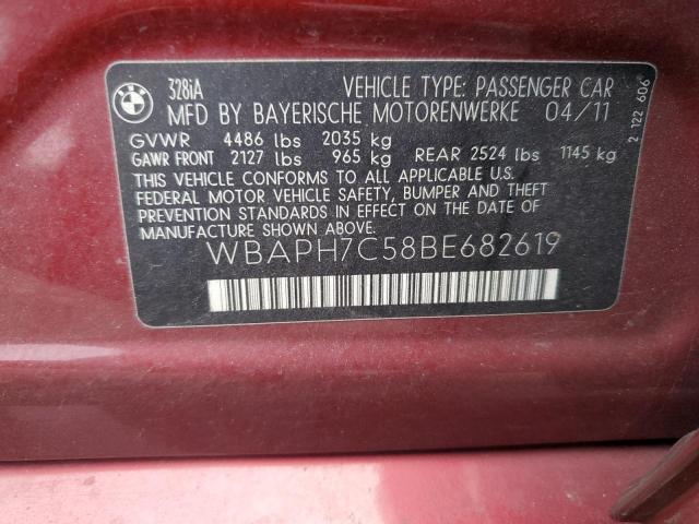 WBAPH7C58BE682619 - 2011 BMW 328 I RED photo 12