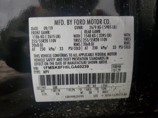 1FMSK8FH6LGA60239 - 2020 FORD EXPLORER LIMITED BLACK photo 13