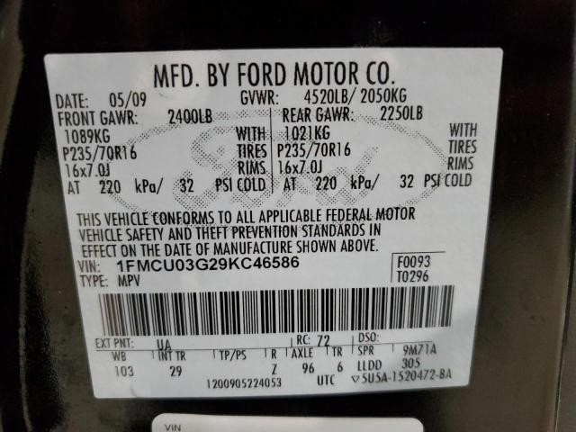 1FMCU03G29KC46586 - 2009 FORD ESCAPE XLT BLACK photo 12