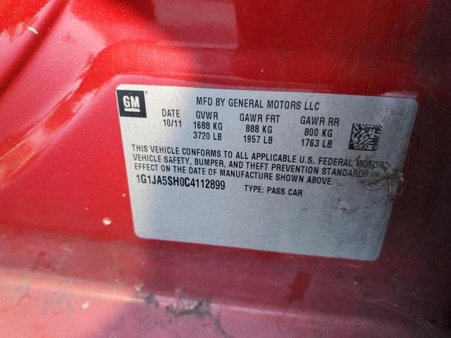 1G1JA5SH0C4112899 - 2012 CHEVROLET SONIC LS Qırmızı foto 12