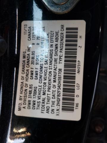 2HGFB2F54DH597708 - 2013 HONDA CIVIC LX BLACK photo 12