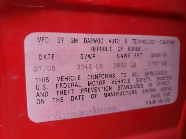 KL1TD52625B503905 - 2005 CHEVROLET AVEO BASE Qırmızı foto 12