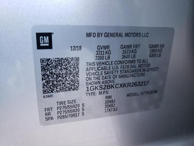 1GKS2BKCXKR263217 - 2019 GMC YUKON SLT SILVER photo 14