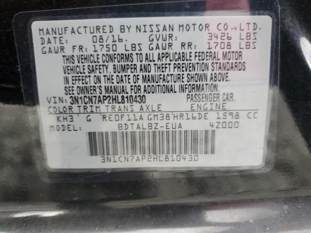 3N1CN7AP2HL810430 - 2017 NISSAN VERSA S BLACK photo 12