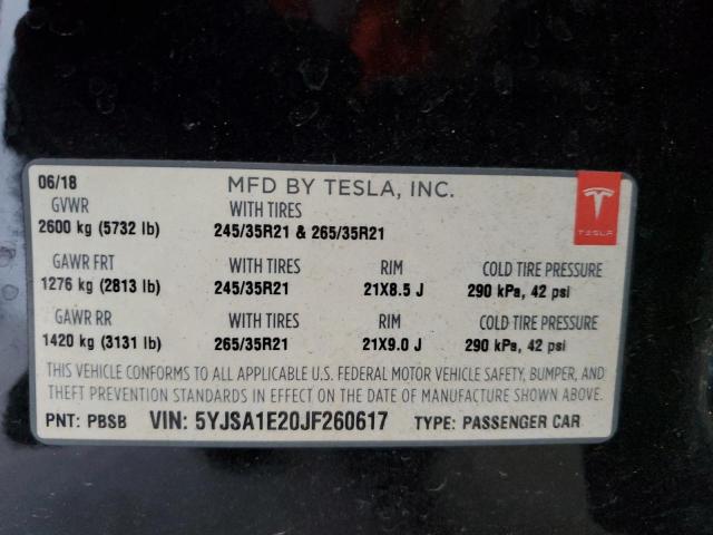 5YJSA1E20JF260617 - 2018 TESLA MODEL S BLACK photo 12